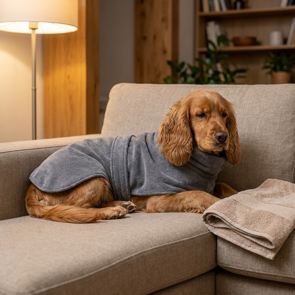 TruePet Hundebademantel | Mikrofaser mit Bauchgurt | Saugstark & Waschbar | Grau, S–XL
