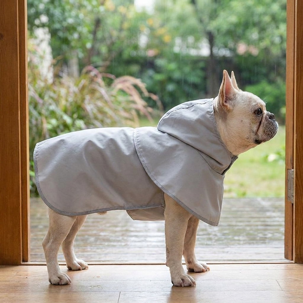 TruePet Hunde-Regenmantel | 100% Wasserdicht & Winddicht | Mit Kapuze | Leuchtend Gelb oder Grau | Reflektierend | Für kleine & mittlere Hunde