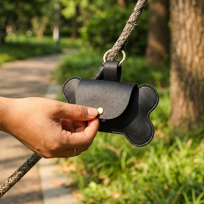 TruePet Premium Kotbeutelspender | PU-Leder mit Leinenclip