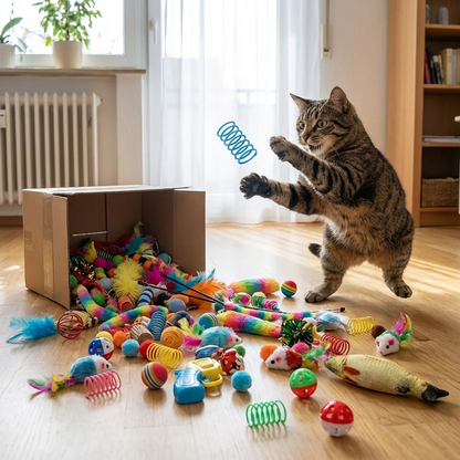 TruePet Mega Katzenspielzeug Set | Plüschmäuse, Federn, Bälle & Spiralfedern | Variety Pack