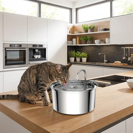 TruePet Edelstahl-Trinkbrunnen für Katzen & Hunde | 3.2L | Ultra-leise <20dB | USB