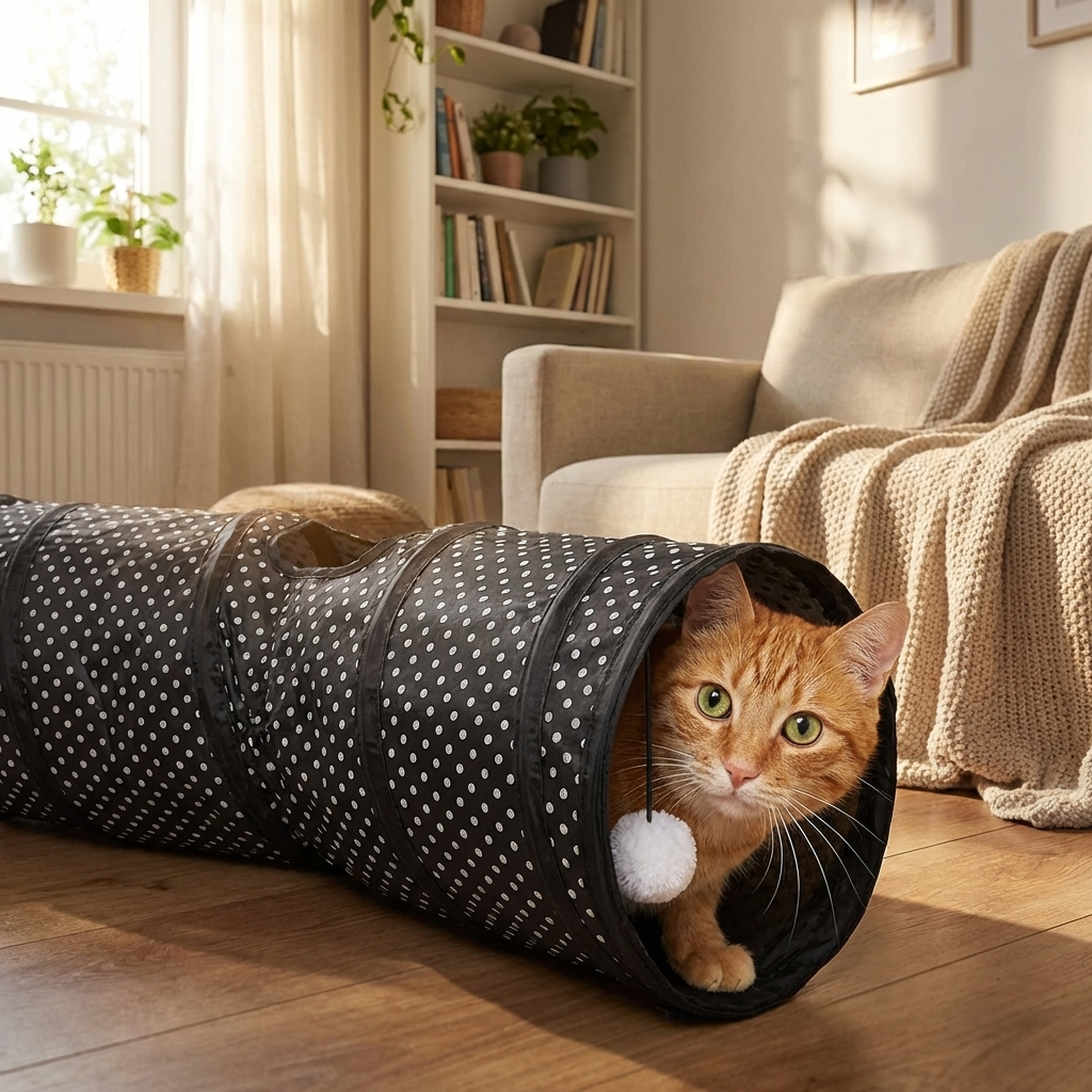 TruePet Katzentunnel Faltbar | Spieltunnel Katze | Knisterfolie | 3-Wege | Platzsparend
