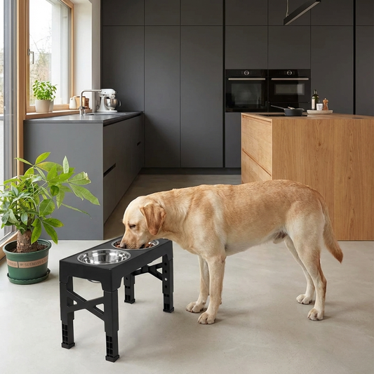 TruePet Erhöhter Futternapf | Verstellbar mit Edelstahlnäpfen | Für alle Rassen
