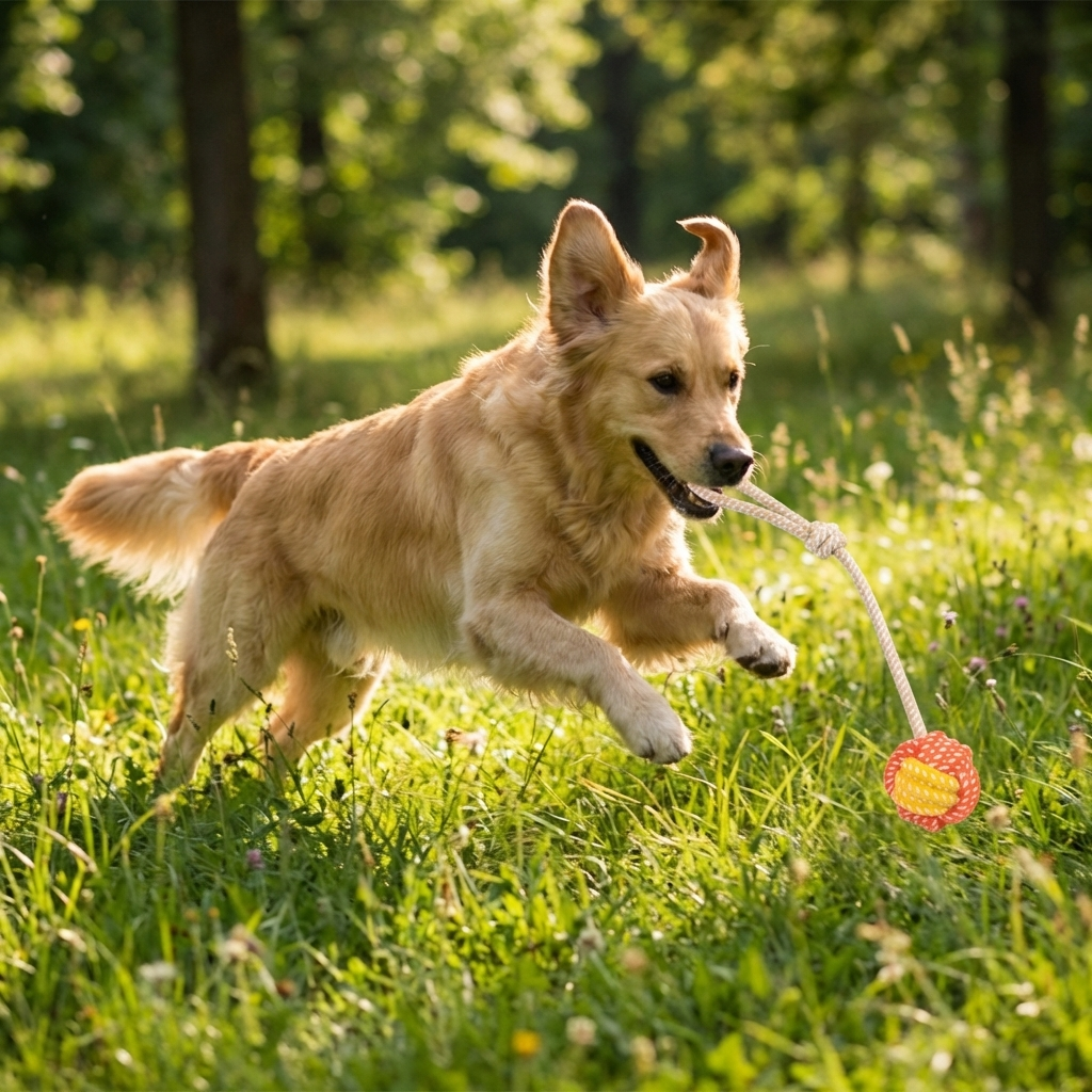TruePet Wurfball mit Seil | Apportierball für Hunde | Fetch, Tauziehen & Zahnpflege in einem