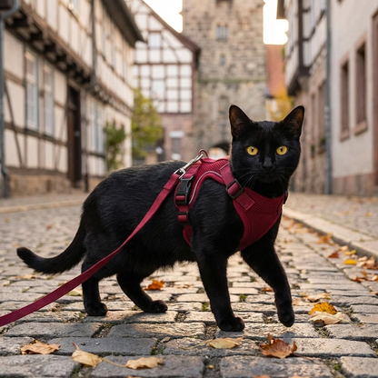 TruePet Katzengeschirr mit Leine | Ausbruchsicher | Weich gepolstert | Verstellbar | S-L
