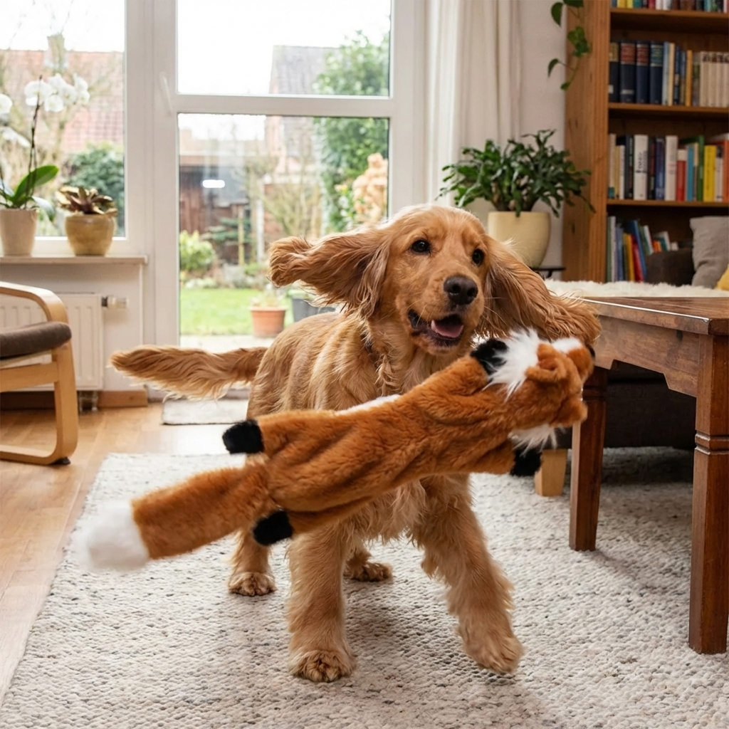 TruePet Plüsch Quietschtier | 45cm Quietschspielzeug ohne Füllung | Jagdinstinkt-Spielzeug für Hunde | Keine Sauerei