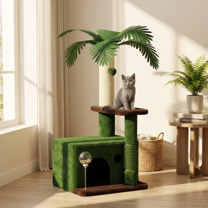 TruePet Kratzbaum Klein | Mini Kratzbaum Wohnung | Platzsparend | Sisal & Höhle | Für 1 Katze