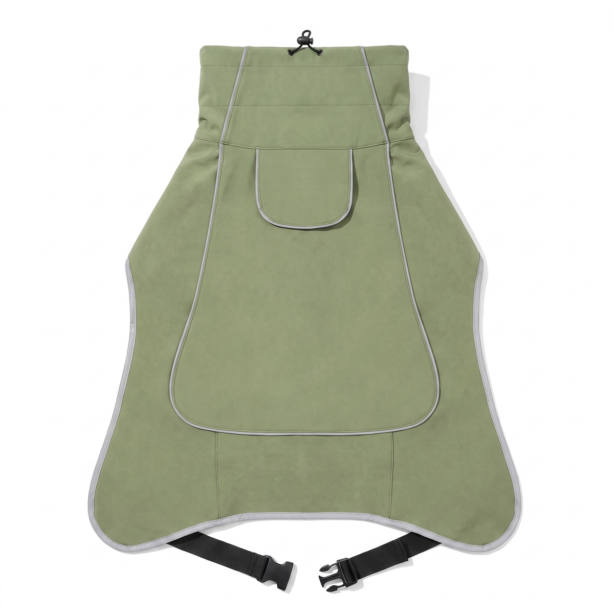 TruePet Hundemantel Olivgrün, Produktansicht mit Leinenlasche und Reflex-Paspeln