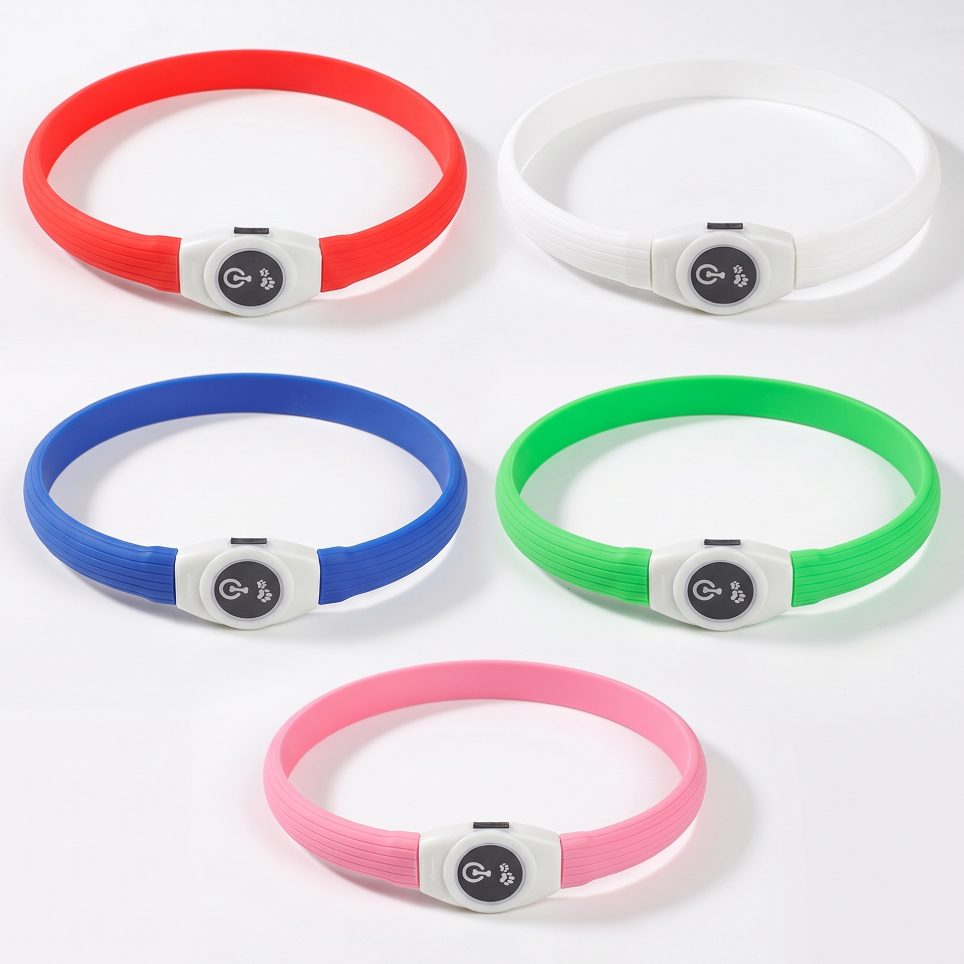 TruePet Leuchthalsband in Rot, Weiss, Saphirblau, Gruen und Pink