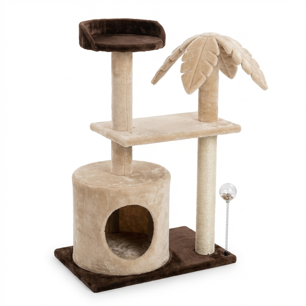 TruePet Kratzbaum Klein | Mini Kratzbaum Wohnung | Platzsparend | Sisal & Höhle | Für 1 Katze