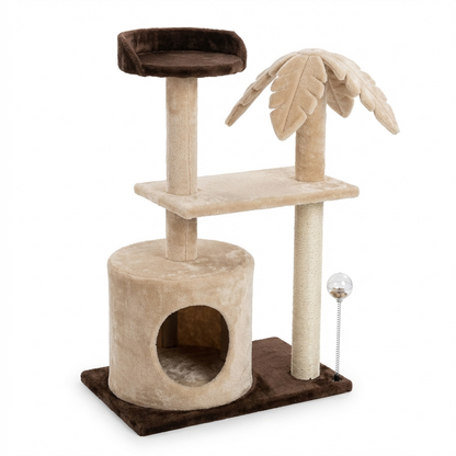 TruePet Kratzbaum Klein | Mini Kratzbaum Wohnung | Platzsparend | Sisal & Höhle | Für 1 Katze