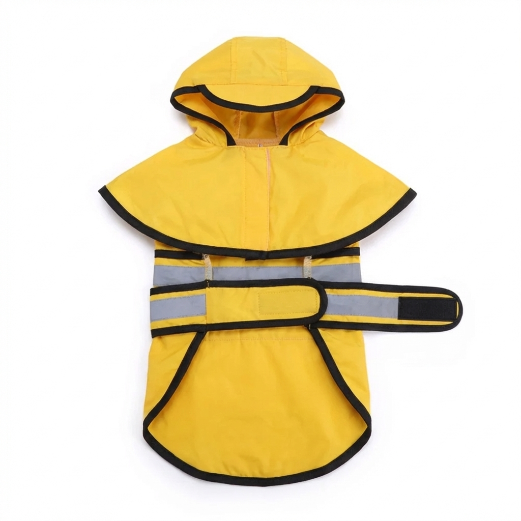 TruePet Hunde-Regenmantel | 100% Wasserdicht & Winddicht | Leuchtend Gelb | Reflektierend | Verstellbar | M-XXL