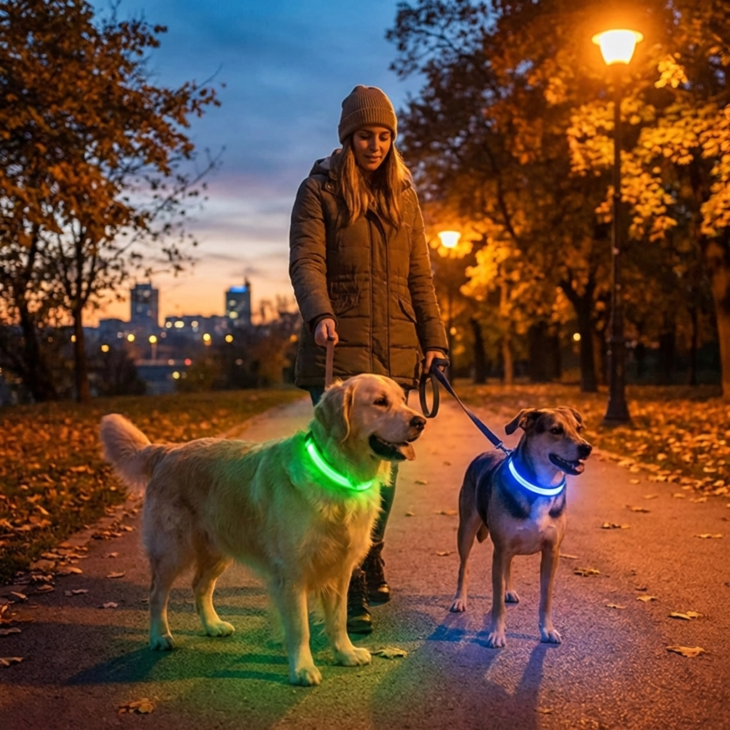 TruePet LED Hundehalsband | USB Aufladbar (2-3 Std Leuchtdauer) | 3 Leuchtmodi | 7 Farben | 6 Größen XS-XXL | Nachtsicherheit