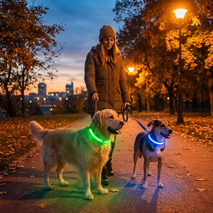 TruePet LED Hundehalsband | USB Aufladbar (2-3 Std Leuchtdauer) | 3 Leuchtmodi | 7 Farben | 6 Größen XS-XXL | Nachtsicherheit
