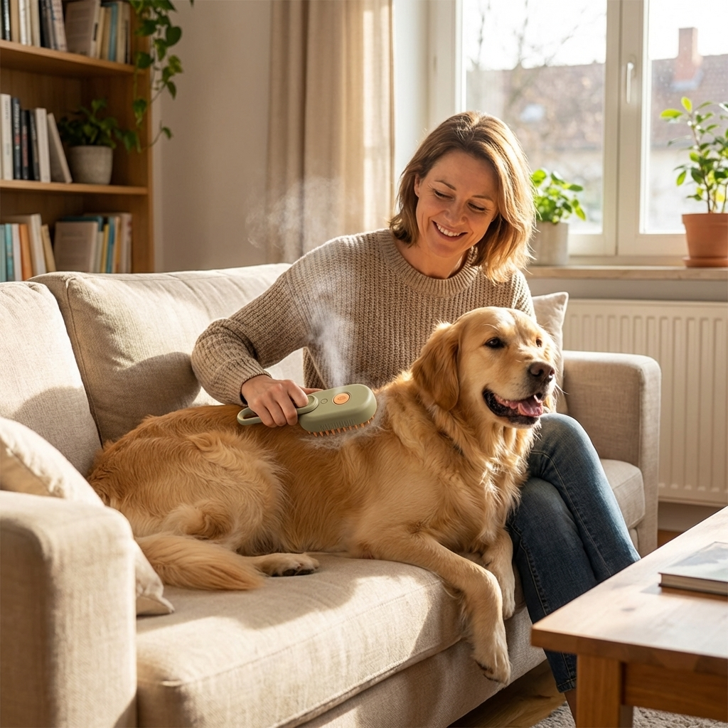 TruePet Dampfbürste für Hunde & Katzen | 3-in-1 Fellpflege mit Dampf, Massage & Reinigung | 84 Silikonborsten | USB Aufladbar
