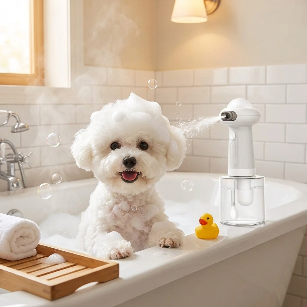 TruePet Elektrischer Schaumspender für Hunde & Katzen | IPX7 Wasserdicht | 400ml | USB Aufladbar | Für Jedes Shampoo