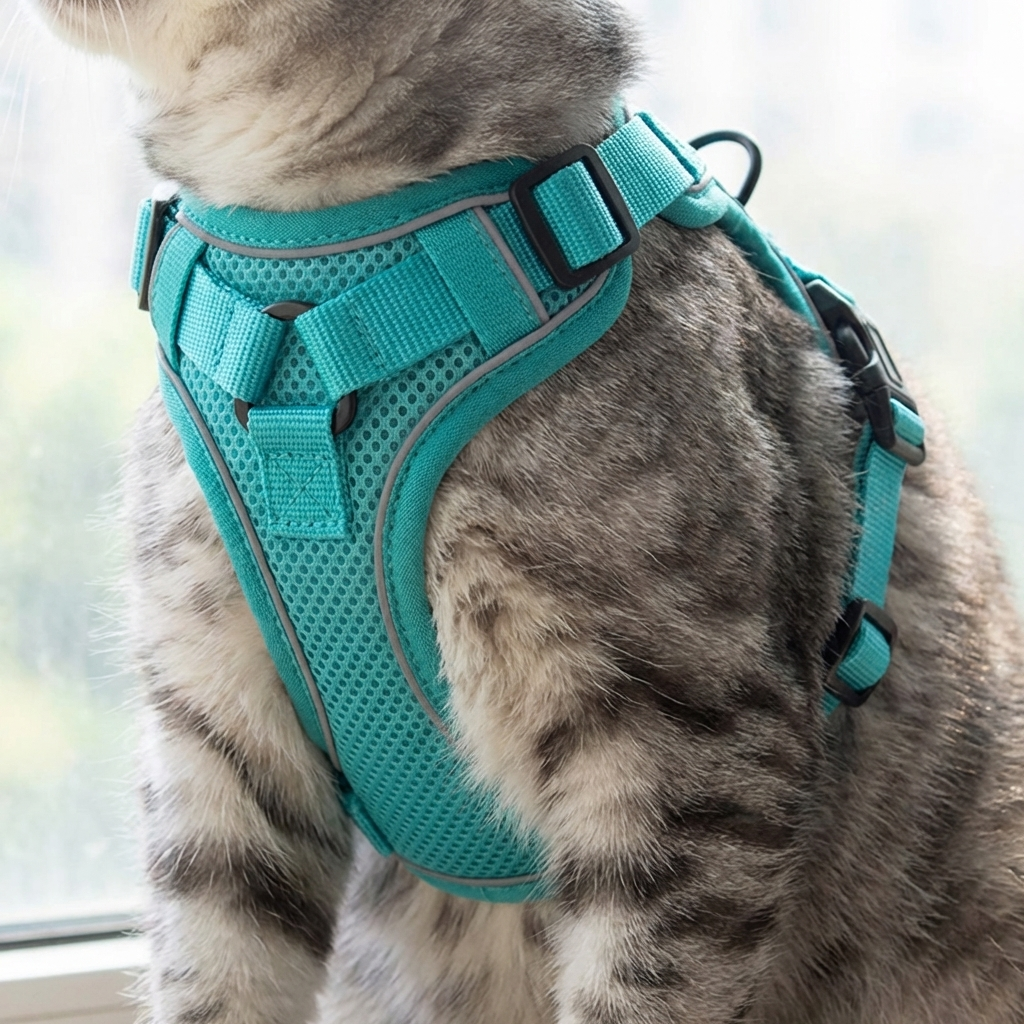 TruePet Katzengeschirr mit Leine | Ausbruchsicher & Reflektierend | Gepolstert | S-XL