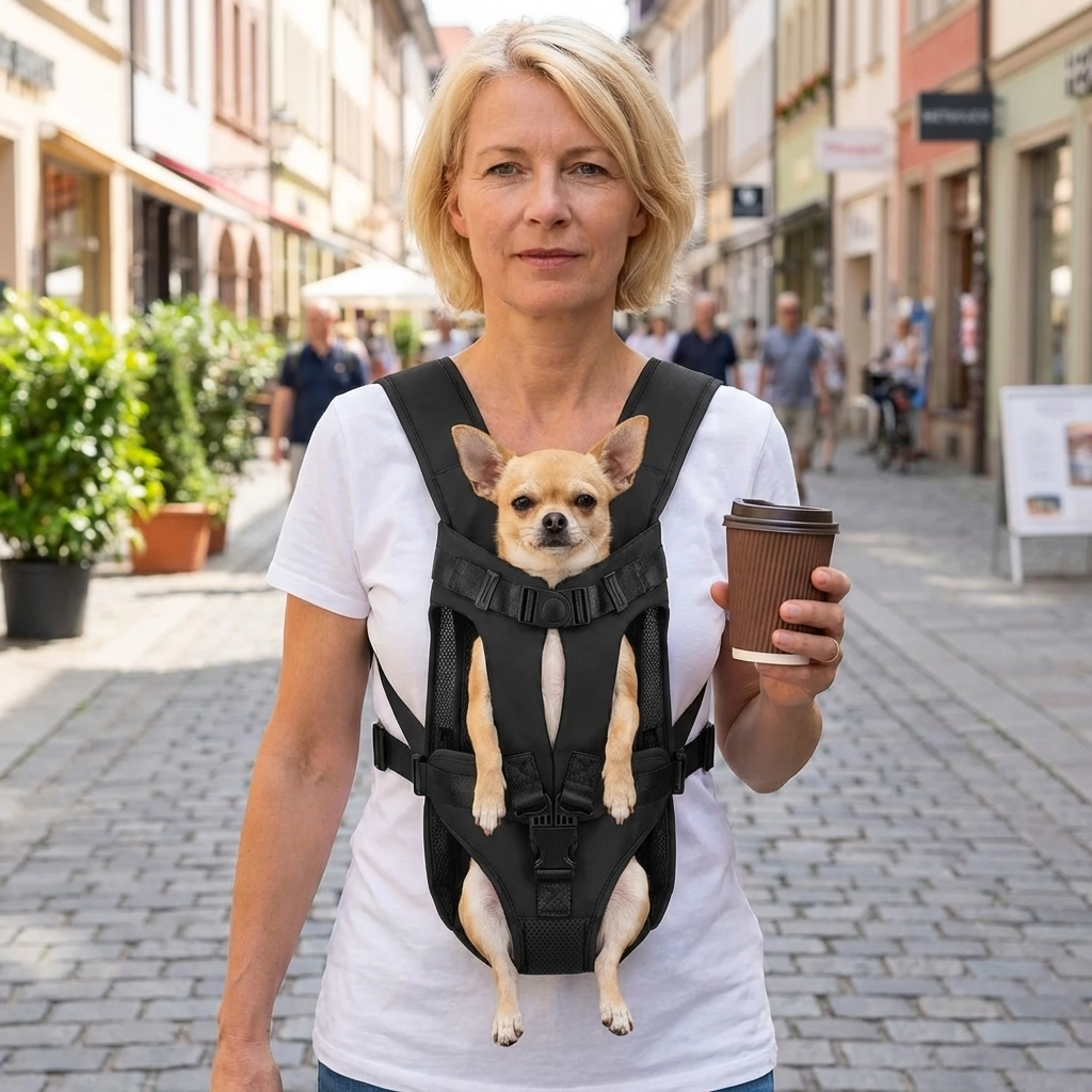 TruePet Hunderucksack | Gepolsterter Front-Tragerucksack | Freihändig | Atmungsaktives Nylon | 4 Größen S-XL