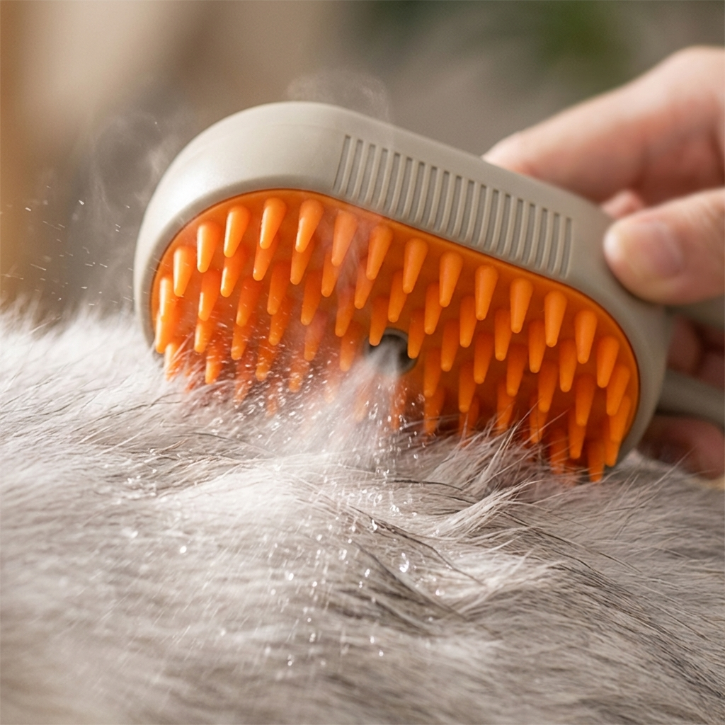 TruePet Dampfbürste für Hunde & Katzen | 3-in-1 Fellpflege mit Dampf, Massage & Reinigung | 84 Silikonborsten | USB Aufladbar