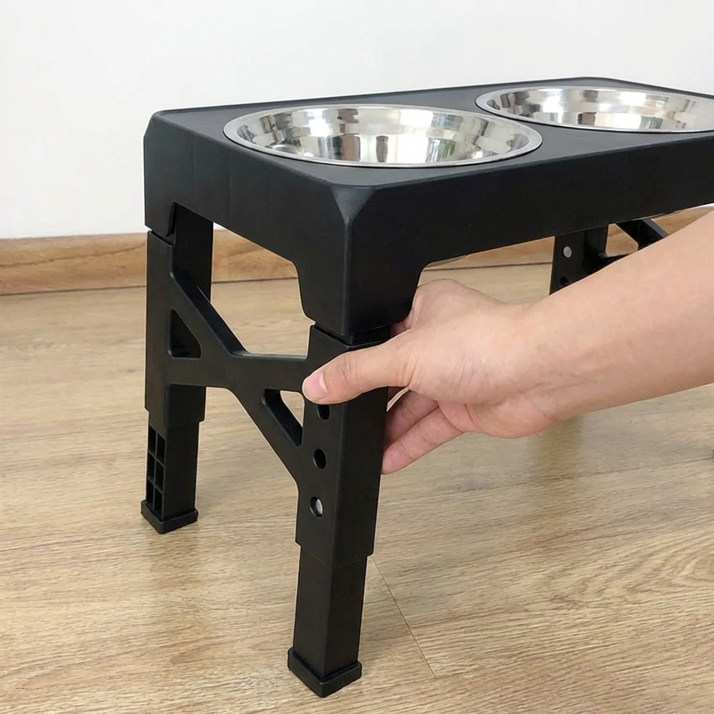 TruePet Erhöhter Futternapf | Verstellbar mit Edelstahlnäpfen | Für alle Rassen