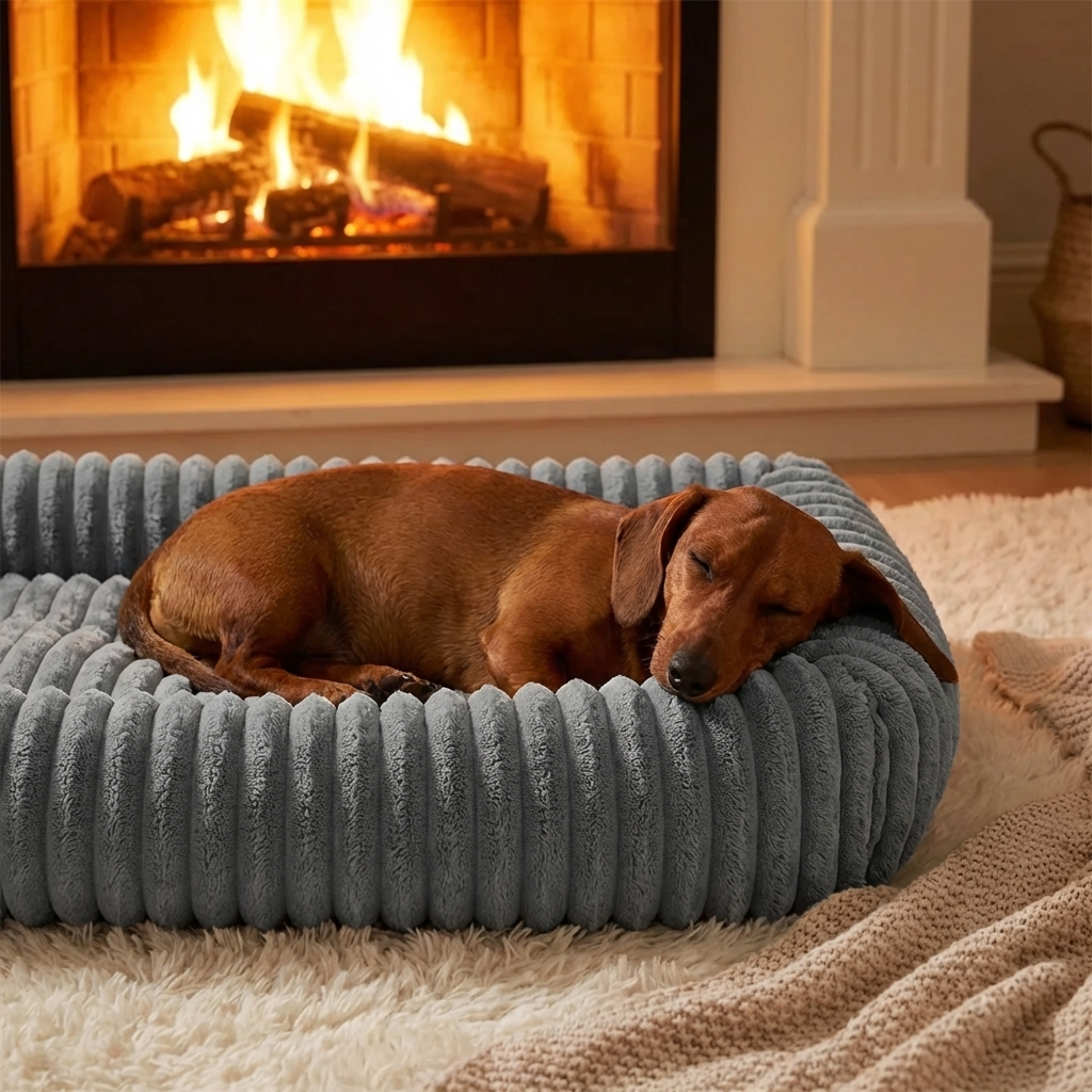 TruePet Orthopädisches Hundebett | Premium Plüsch mit Nackenrolle | Waschbar | S-XXL