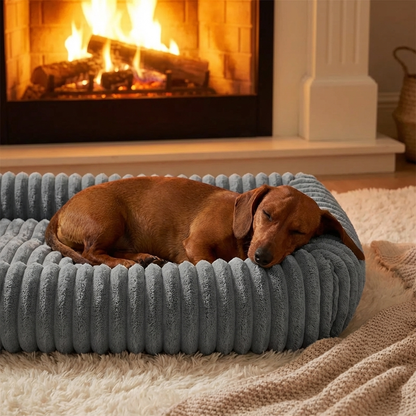 TruePet Orthopädisches Hundebett | Premium Plüsch mit Nackenrolle | Waschbar | S-XXL