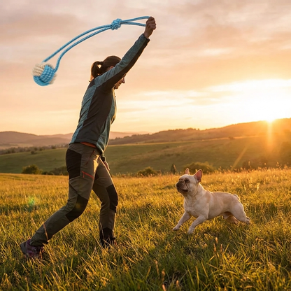 TruePet Wurfball mit Seil | Apportierball für Hunde | Fetch, Tauziehen & Zahnpflege in einem