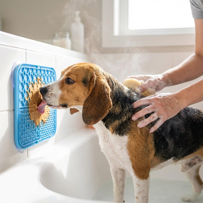 TruePet Schleckmatte Saugnapf | Anti-Stress Leckmatte für Hunde | Silikon Slow Feeder | Beschäftigung beim Baden