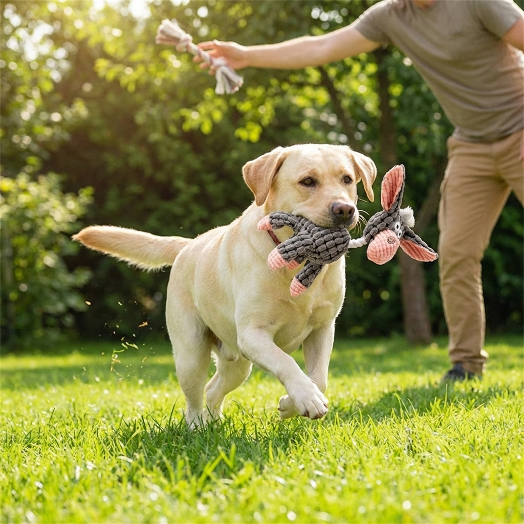 TruePet Plüsch Charakter-Spielzeug | Cord-Gewebe | Zerren, Kuscheln & Zahnpflege