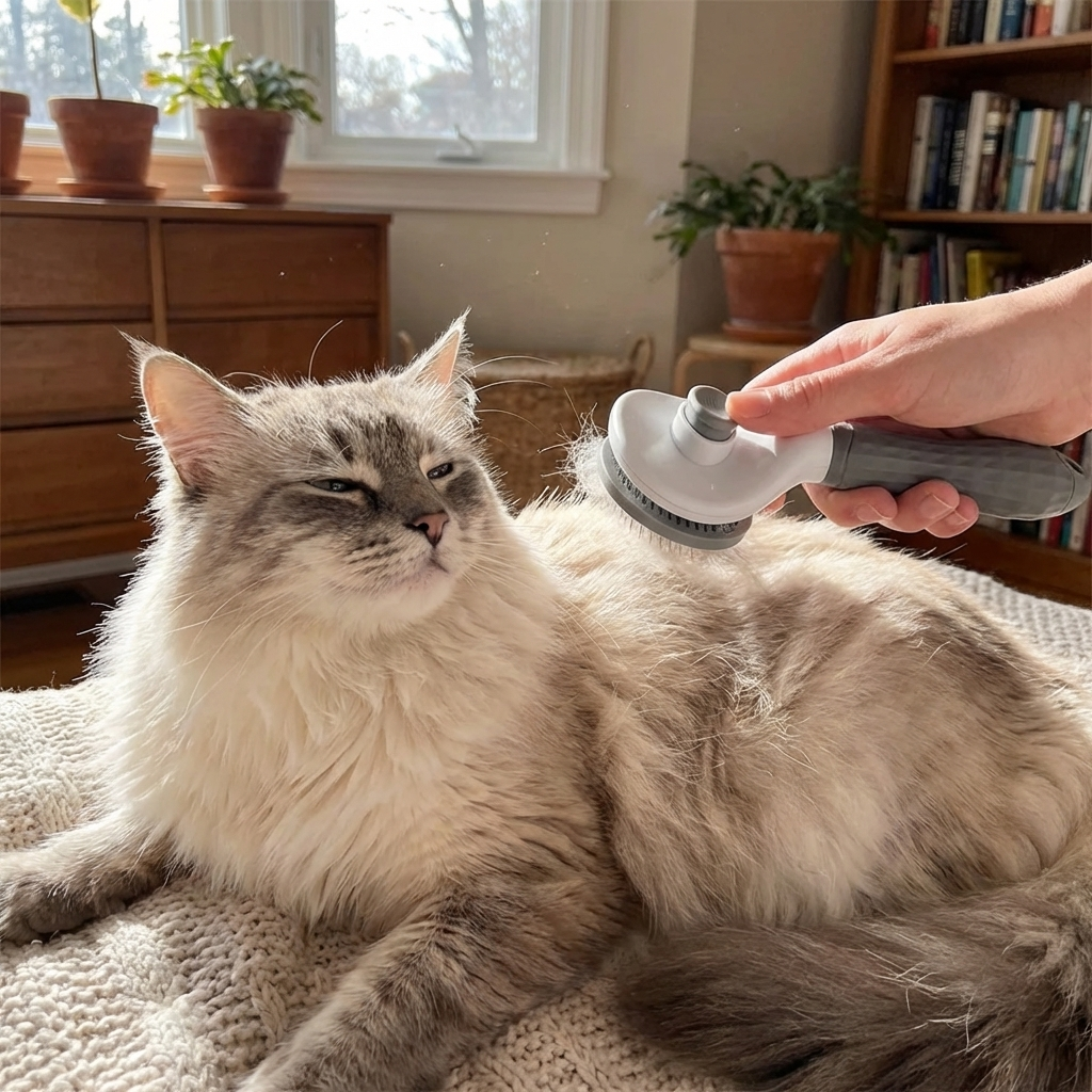 TruePet Katzenbürste Selbstreinigend | Fellpflege Lang- & Kurzhaar | Knopfdruck Reinigung | Entfilzungsbürste