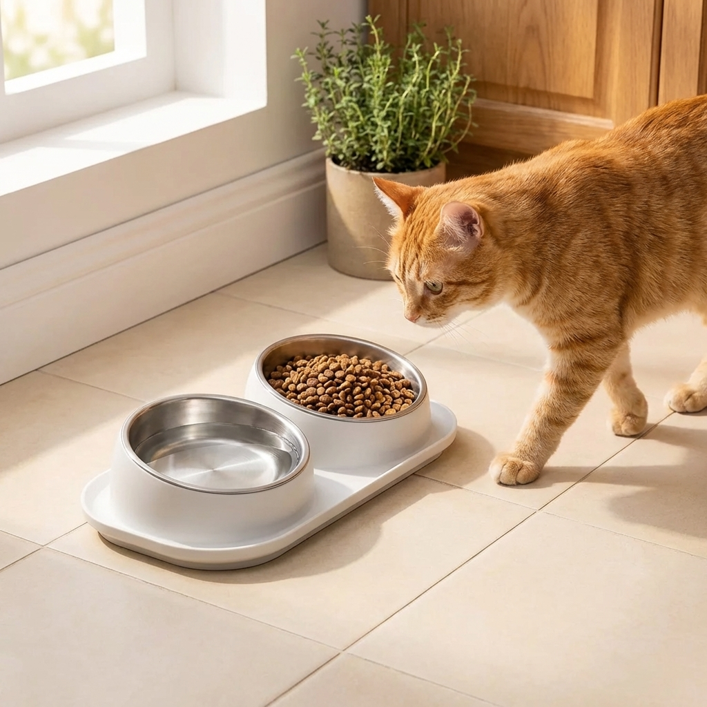 TruePet Katzennapf Erhöht | Keramik & Edelstahl | Ergonomisch | Rutschfest | Einzeln & Doppelnapf