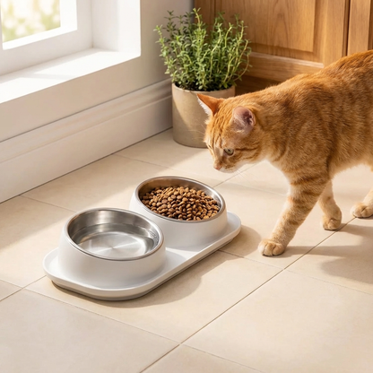 TruePet Katzennapf Erhöht | Keramik & Edelstahl | Ergonomisch | Rutschfest | Einzeln & Doppelnapf