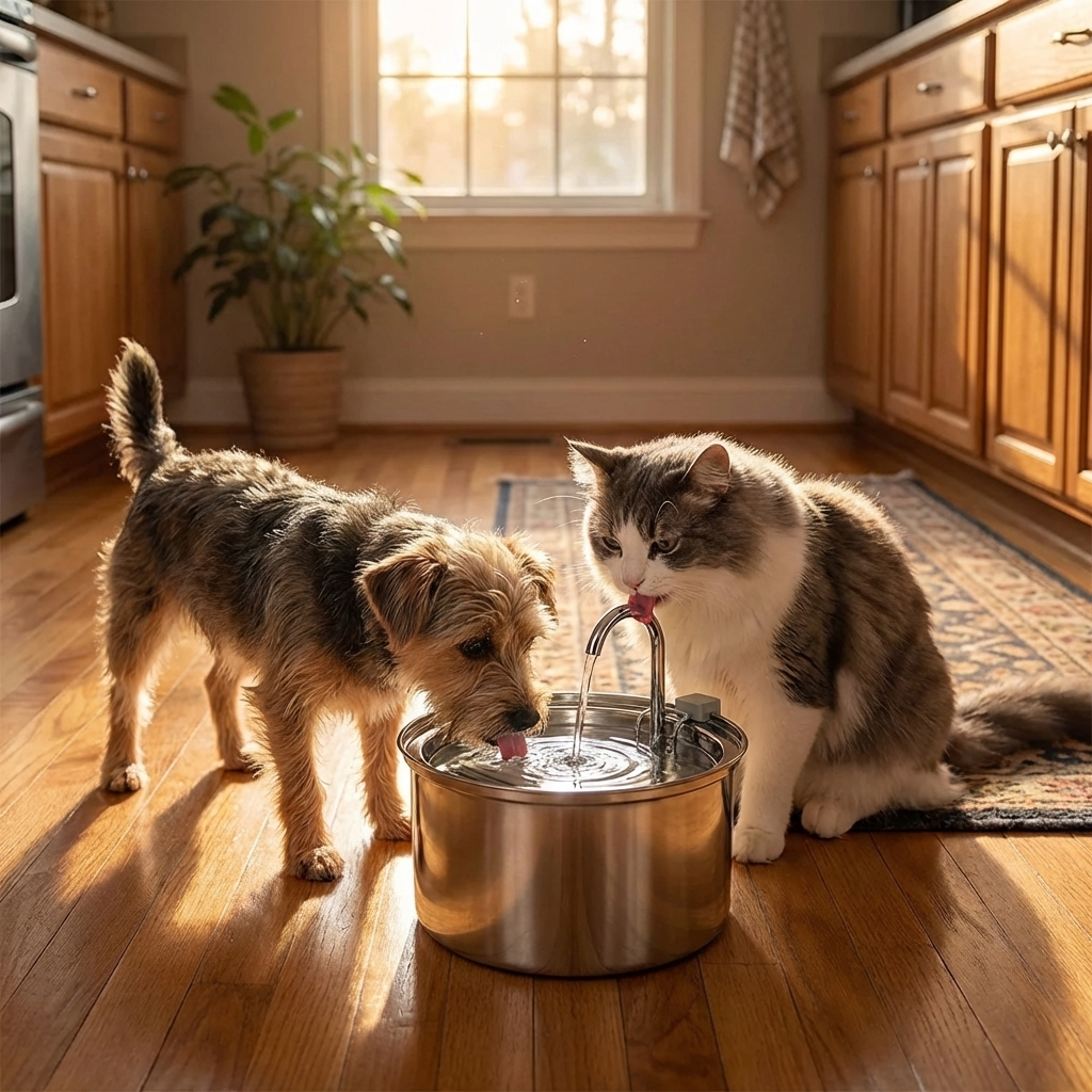 TruePet Edelstahl-Trinkbrunnen für Katzen & Hunde | 3.2L | Ultra-leise <20dB | USB