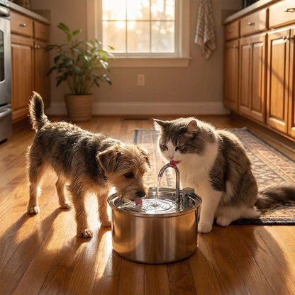 TruePet Edelstahl-Trinkbrunnen für Katzen & Hunde | 3.2L | Ultra-leise <20dB | USB