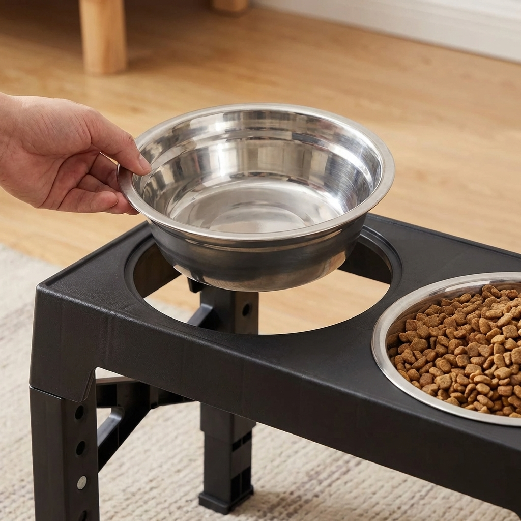 TruePet Erhöhter Futternapf | Verstellbar mit Edelstahlnäpfen | Für alle Rassen