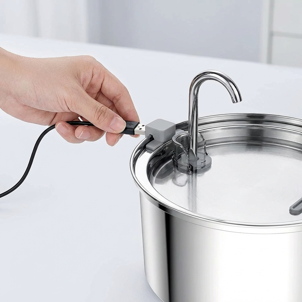 TruePet Edelstahl-Trinkbrunnen für Katzen & Hunde | 3.2L | Ultra-leise <20dB | USB