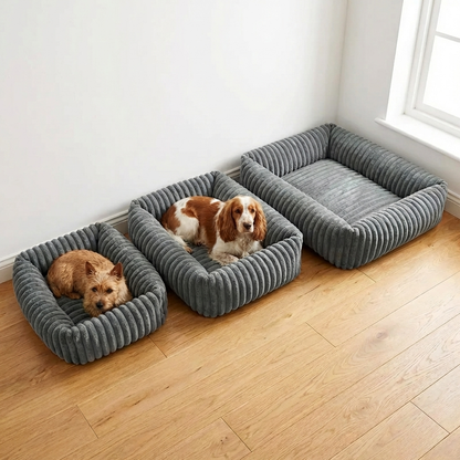 TruePet Orthopädisches Hundebett | Premium Plüsch mit Nackenrolle | Waschbar | S-XXL