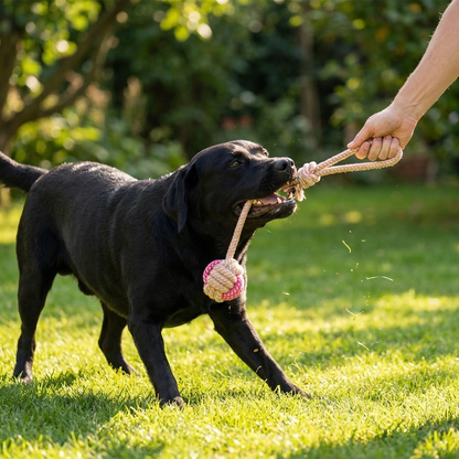TruePet Wurfball mit Seil | Apportierball für Hunde | Fetch, Tauziehen & Zahnpflege in einem