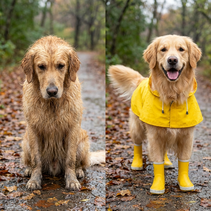 TruePet Hunde-Regenmantel | 100% Wasserdicht & Winddicht | Leuchtend Gelb | Reflektierend | Verstellbar | M-XXL