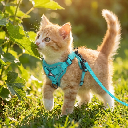 TruePet Katzengeschirr mit Leine | Ausbruchsicher & Reflektierend | Gepolstert | S-XL