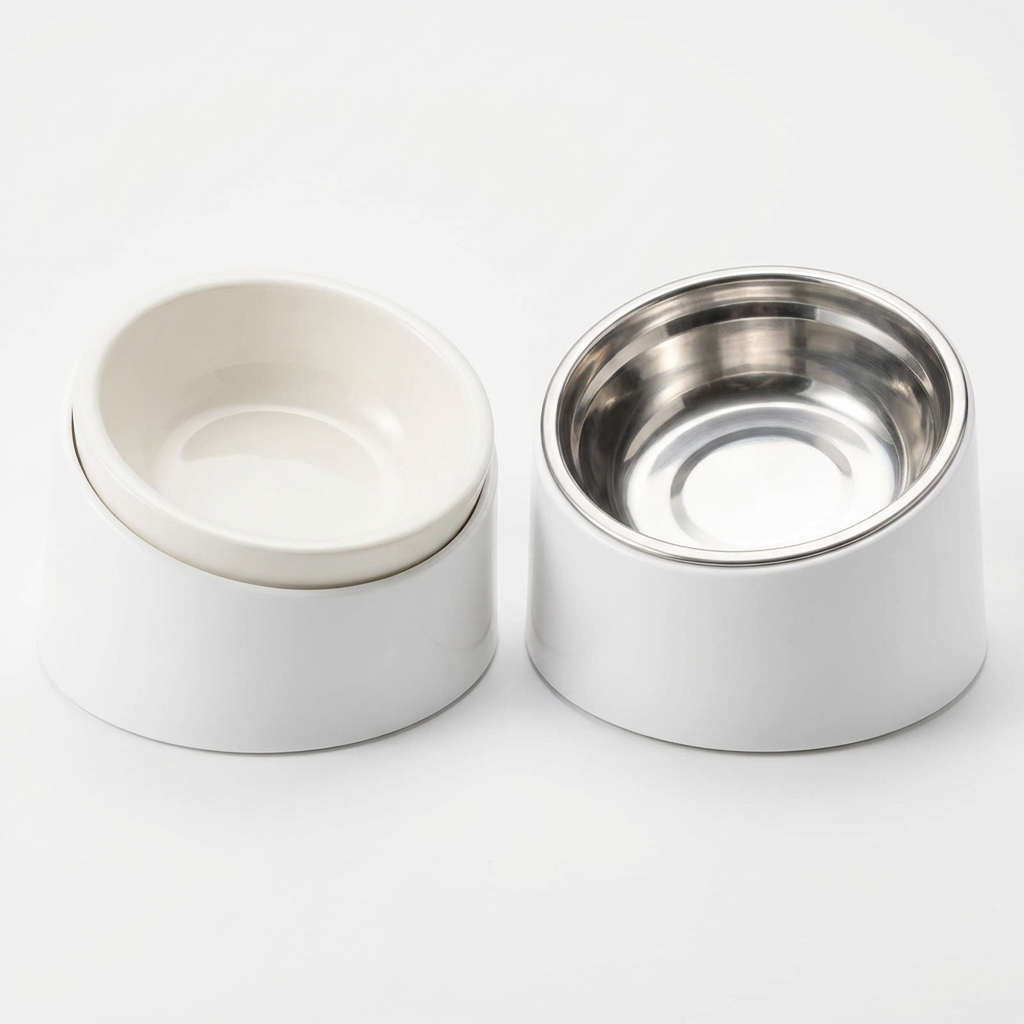 TruePet Katzennapf Erhöht | Keramik & Edelstahl | Ergonomisch | Rutschfest | Einzeln & Doppelnapf