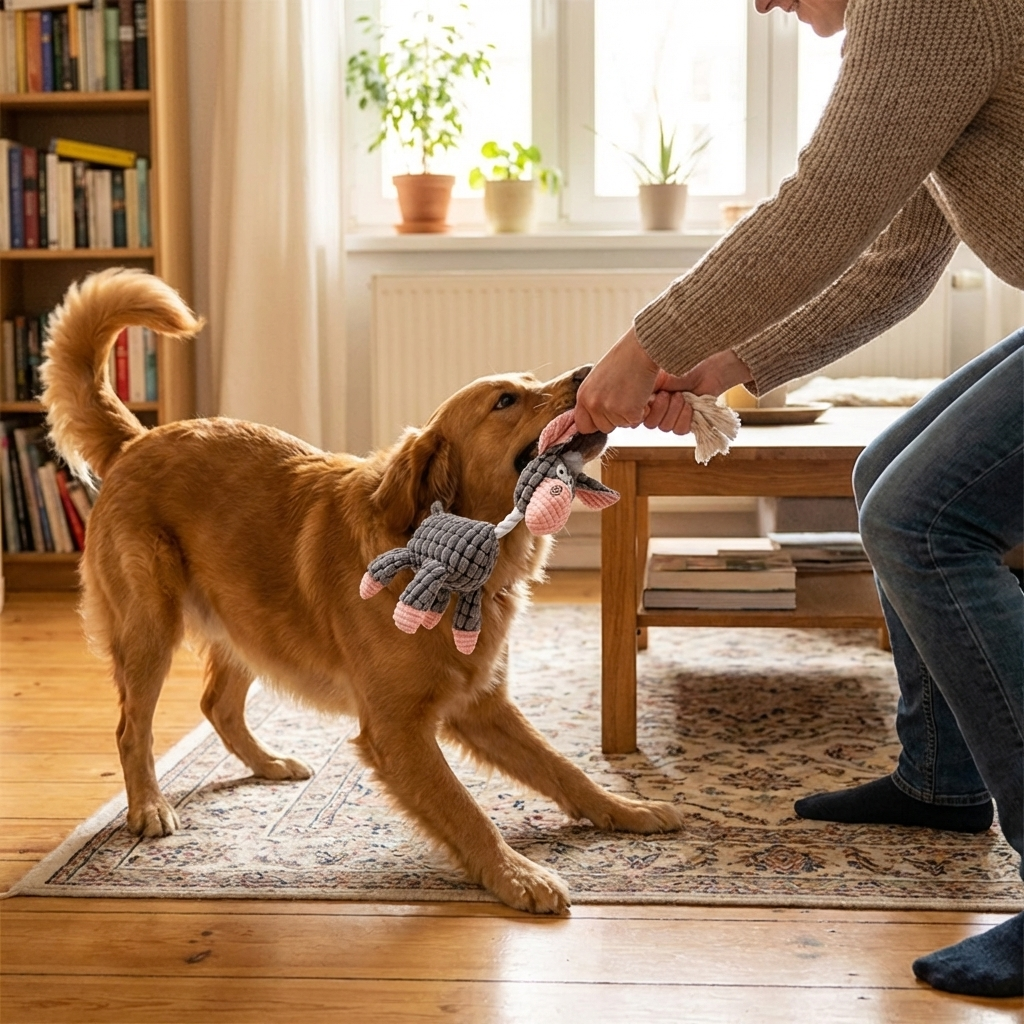 TruePet Plüsch Charakter-Spielzeug | Cord-Gewebe | Zerren, Kuscheln & Zahnpflege