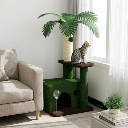 TruePet Kratzbaum Klein | Mini Kratzbaum Wohnung | Platzsparend | Sisal & Höhle | Für 1 Katze
