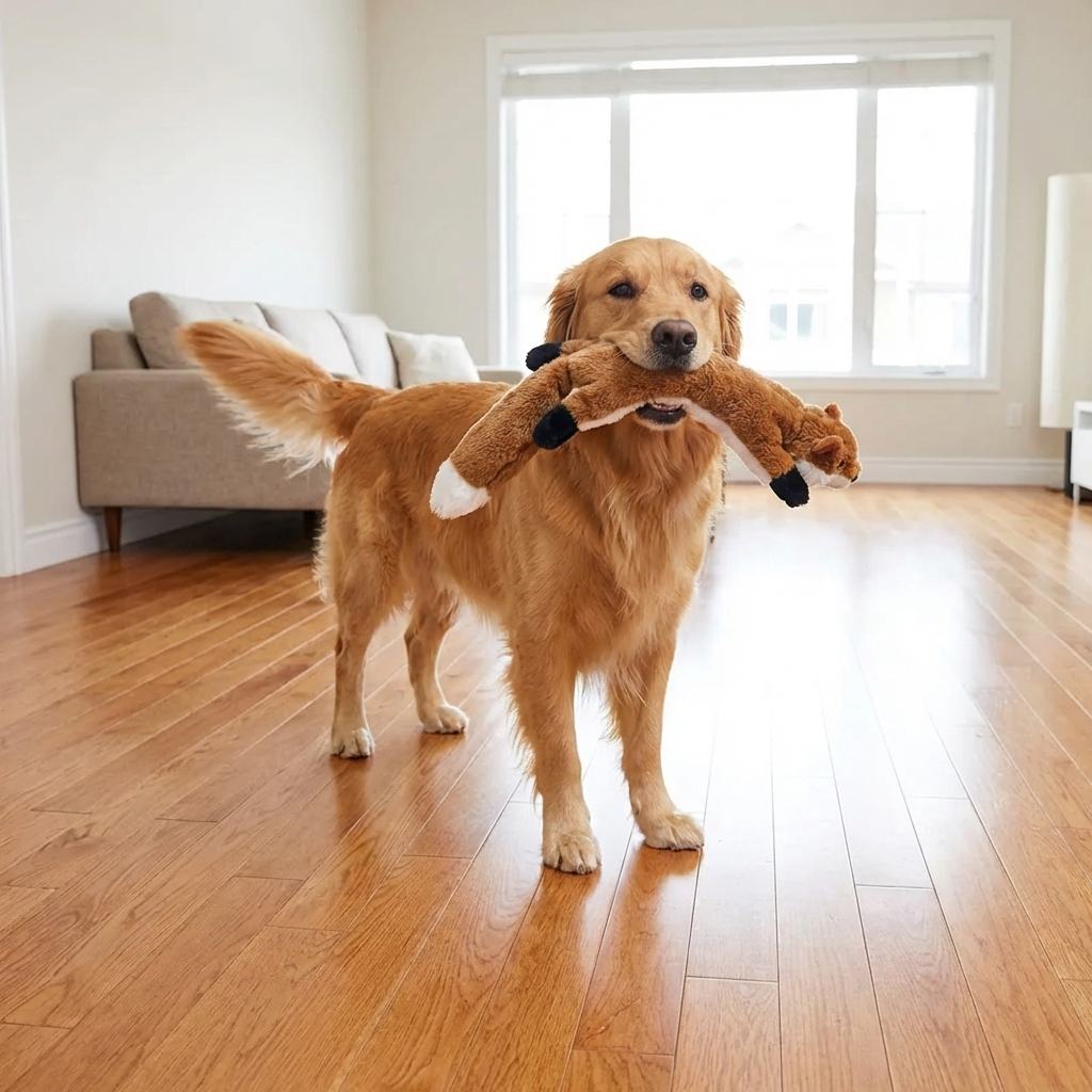 TruePet Plüsch Quietschtier | 45cm Quietschspielzeug ohne Füllung | Jagdinstinkt-Spielzeug für Hunde | Keine Sauerei