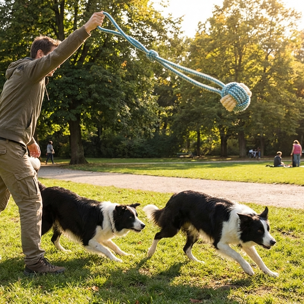 TruePet Wurfball mit Seil | Apportierball für Hunde | Fetch, Tauziehen & Zahnpflege in einem