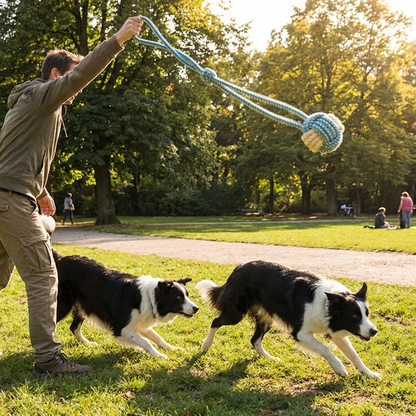 TruePet Wurfball mit Seil | Apportierball für Hunde | Fetch, Tauziehen & Zahnpflege in einem