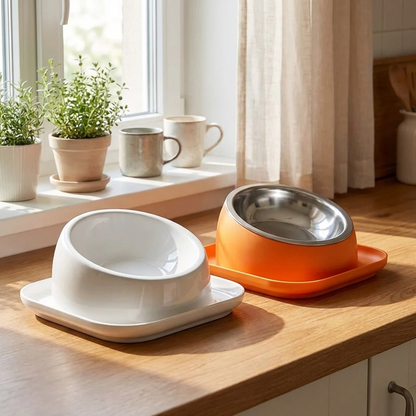 TruePet Katzennapf Erhöht | Keramik & Edelstahl | Ergonomisch | Rutschfest | Einzeln & Doppelnapf