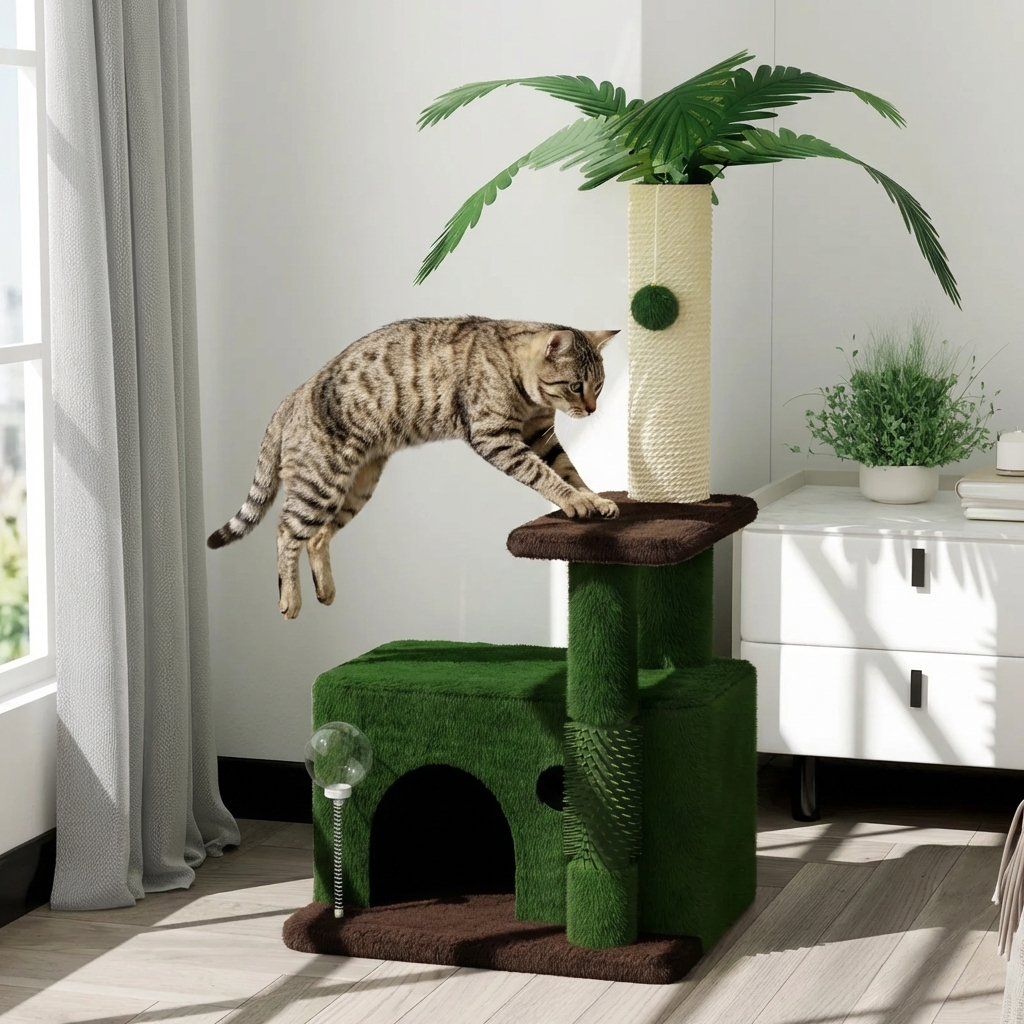 TruePet Kratzbaum Klein | Mini Kratzbaum Wohnung | Platzsparend | Sisal & Höhle | Für 1 Katze