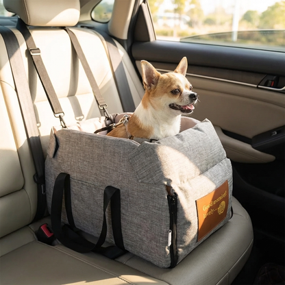 TruePet Hunde-Autositz | Gepolsterter Sitz mit erhöhten Rändern | Sicherheitsleine & Gurtfixierung | Für Hunde bis 5 kg
