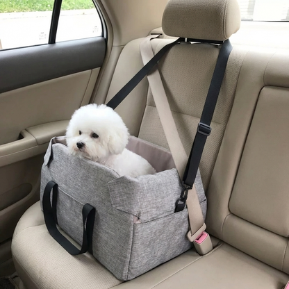 TruePet Hunde-Autositz | Gepolsterter Sitz mit erhöhten Rändern | Sicherheitsleine & Gurtfixierung | Für Hunde bis 5 kg